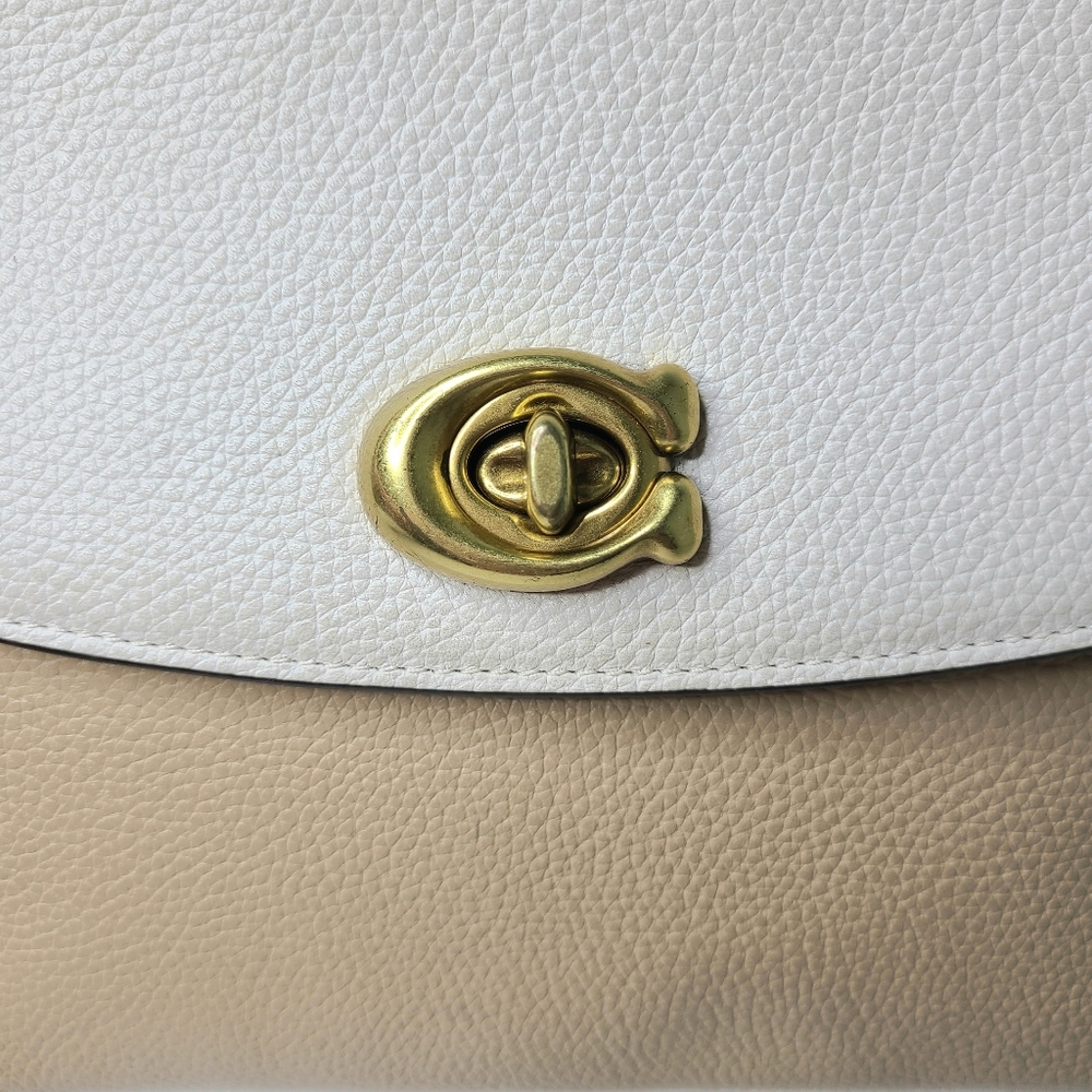 Coach Cassie Colorblock Tan Snakeskin Top  Handle Crossbody Bag - Picture 9 of 16